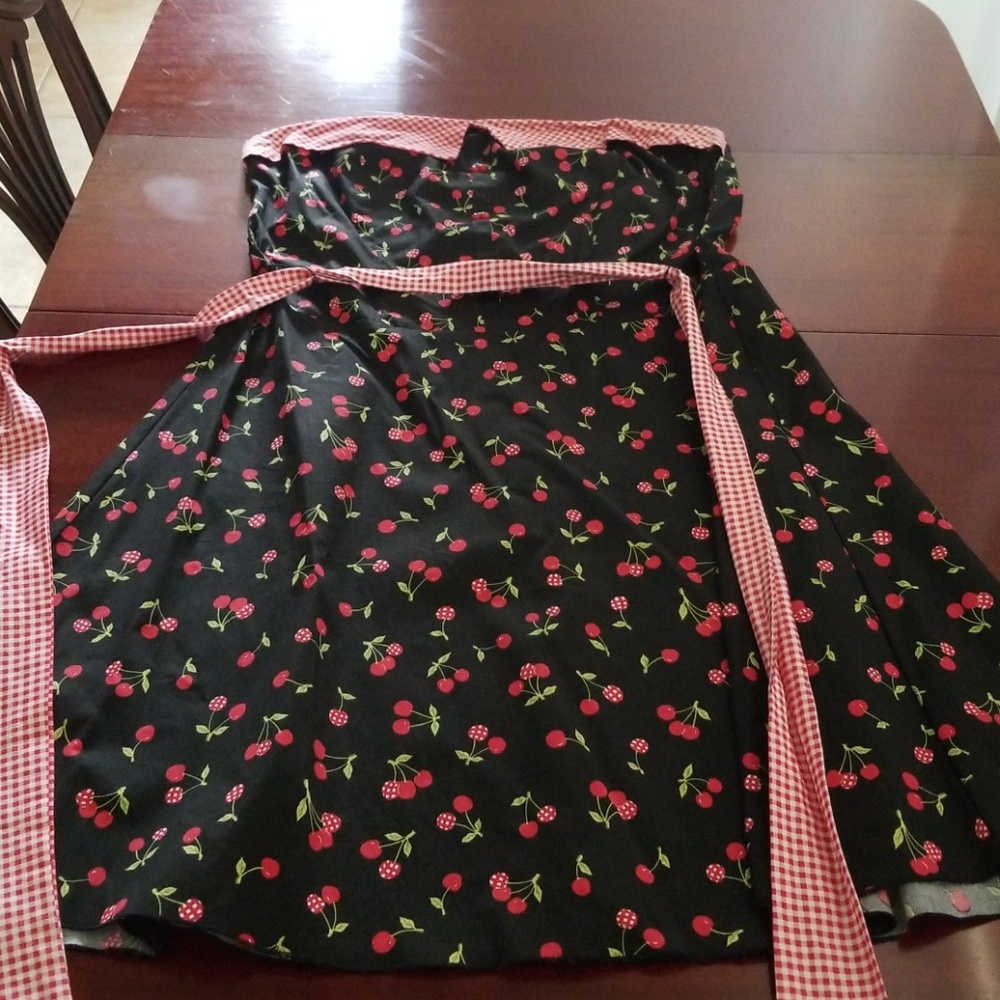 Cherry pinup strapless swing dress